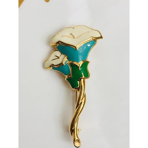 Vintage Monet gold enamel morning glories brooch